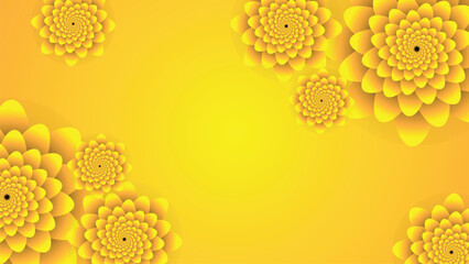 Fototapeta premium Vibrant Yellow Background with Abstract Swirling Spiral Flower Pattern for Design Template.