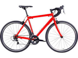 Red sport bicycle isolated on white background. Ideal for cycling, transportation, and active living design concepts.