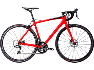 Fototapeta premium Red sport bicycle isolated on white background. Ideal for cycling, transportation, and active living design concepts.
