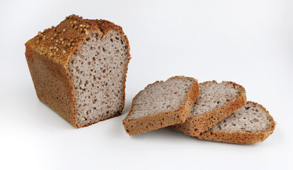 Sliced buckwheat slab on white background.