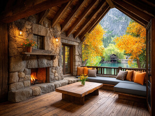 Naklejka premium cozy cabin fireplace