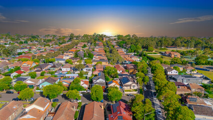 Aerial Panorama Drone View of a inner western Sydney Suburb of Ashbury Urban Sprawl and the...