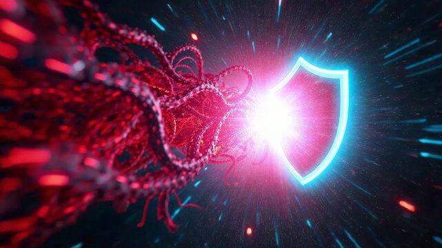 Defending Against Adversity: A powerful visual concept showcasing a vibrant shield, symbolizing protection, confronting a threatening microbe.