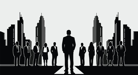 Business leadership team corporate strategy success vision cityscape