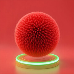 Red fuzzy sphere stacked on a neon green ring, soft tactile fibers.