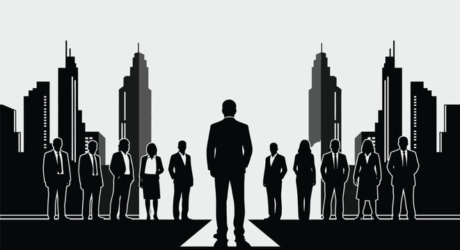 Business leadership team corporate strategy success vision cityscape