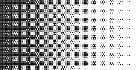 Fototapeta na wymiar Tech halftone gradient background. Black and white dotted pattern fading from dense to light creating depth illusion. Minimal abstract texture backdrop for modern graphic design. Vector illustration.