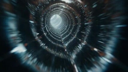 Mystical Tunnel: A captivating perspective of a winding tunnel, the walls adorned with intricate details and a bright light beckoning from the depths, hinting at an intriguing journey or hidden world.