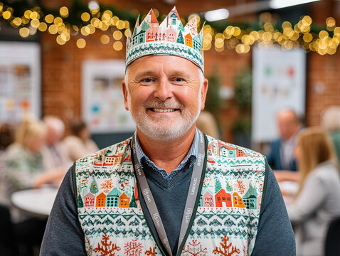 person wearing a Christmas cracker hat - Powered by Adobe