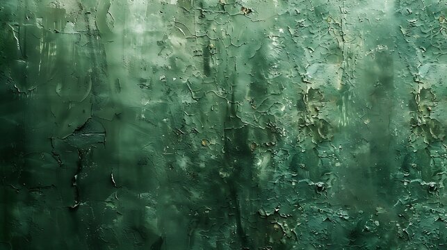 Close up of a green textured wall with peeling paint and visible cracks and imperfections surface detail - Powered by Adobe