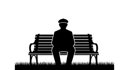 Silhouette of old man sitting on bench vector illustration art