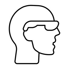 Head of man in sunglasses thin line icon, ophthalmology session concept. Vector graphics. Human head with glasses sign on white background, style icon mobile or web design.