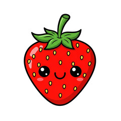 Obraz premium Cute cartoon strawberry with a happy face isolated on transparent background