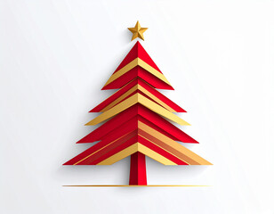 Elegant Christmas tree design with red and gold geometric shapes on white