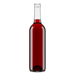 A clear glass bottle filled with red liquid isolated on transparent background