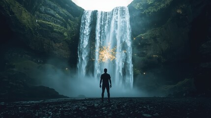 Fototapeta premium Eco energy exploration at majestic waterfall seljalandsfoss nature photography serene environment inspirational viewpoint