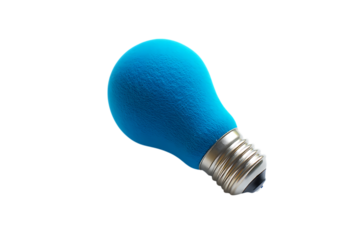 A bright blue, textured light bulb shape with a silver screw base, , transparent background