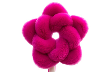 A fluffy, bright pink, fivepetal flower shape made of soft material, , transparent background