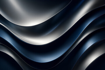 Metallic Dark Wave Abstract Background with Smooth Reflective Curves