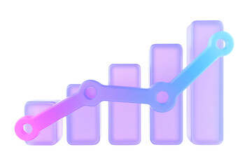 A 3d rendered bar graph showing upward trend with a colorful gradient line connecting the bars, , transparent background