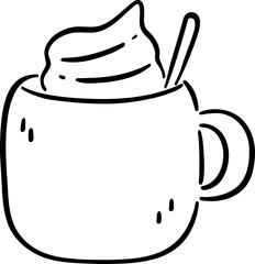 Cozy cocoa mug filled with rich chocolate and topped with whipped cream evokes warmth