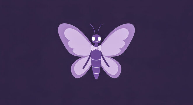 Cute Purple Butterfly Character with Expressive Eyes on Dark Background | Logo