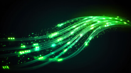 Dynamic green light trails create a mesmerizing effect in a dark background