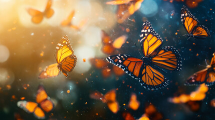 Colorful butterflies flutter in a vibrant garden during a sunny afternoon filled with warm sunlight and natural beauty