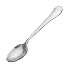 Hand drawn illustration with tea spoon for graphic design. Isolated colored pencil illustration on white background. Coffee collection.