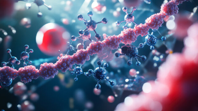 Complex molecular structure highlighted with vibrant colors represents the intricacies of genetic material in a lab setting