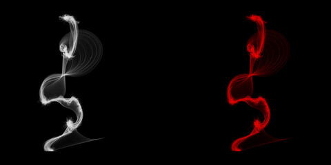 Ethereal dance of light A graceful expression of duality in white and red floating in the infinite dark with smooth