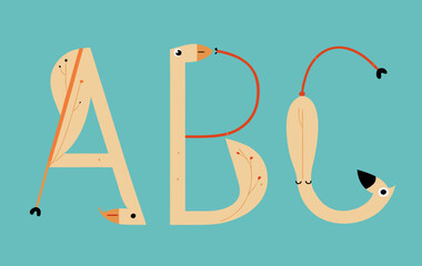 Cute Flamingo Alphabet Letters A, B, C for Educational Design © onTop