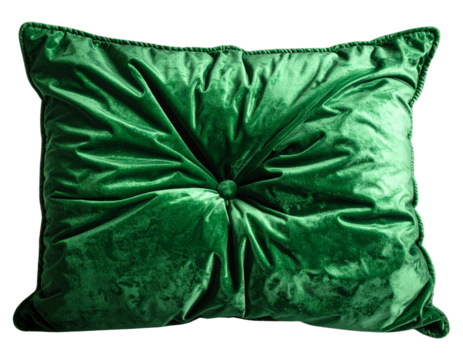  Decorative Fluffy Green Cushion with Detailed Texture, isolated on a transparent background.