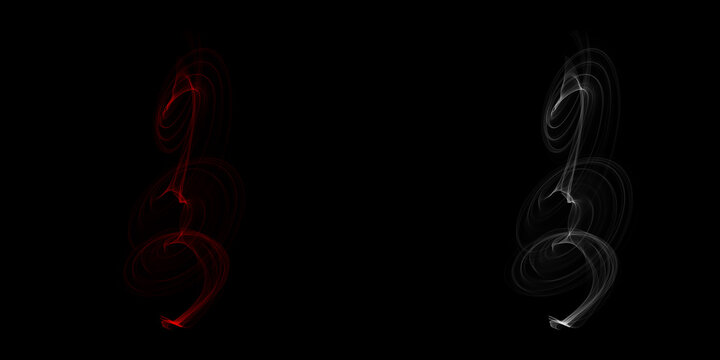 Ethereal dance of duality Red and white light figures intertwine in a cosmic ballet framed by minimalist black with soft - Powered by Adobe