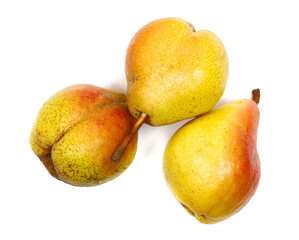 Fresh group ripe pear isolated on white background, top view