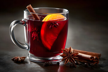 Cozy Glass of Mulled Wine with Citrus and Spices for Winter Celebrations