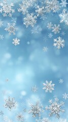 A serene blue background adorned with delicate snowflakes, capturing the essence of winter's beauty and tranquility.