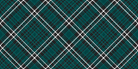 English fabric vector pattern, daisy textile background tartan. British texture seamless plaid check in black and teal colors.