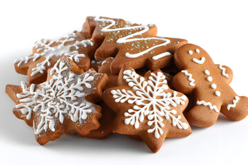 Festively Decorated Gingerbread Cookies in Various Shapes Displayed on a Bright Surface