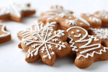 Decorative Gingerbread Cookies in Various Shapes with Icing for Festive Holiday Celebrations