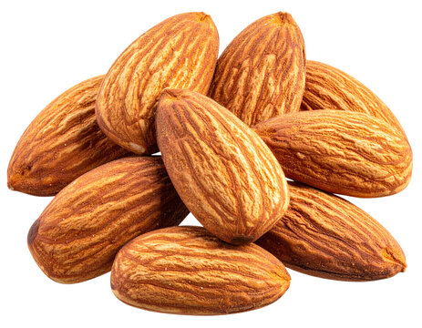 Close-up of Raw Almond Nuts, isolated on transparent background.