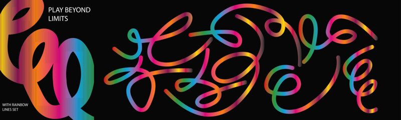 Dynamic 3D Rainbow Color Waves: Abstract Gradient Line Shapes with Wavy Patterns, Swirls and Spiral Ribbons on White Background for Modern Graphic Design.