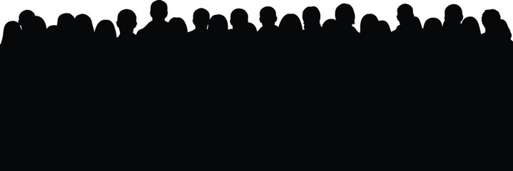 Silhouette of a crowd of people in dark solid black color