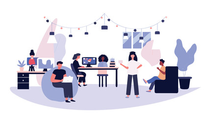 Digital illustration of a relaxed friday office scene featuring a calm and comfortable work environment with elements suggesting the end of the work week and a sense of ease