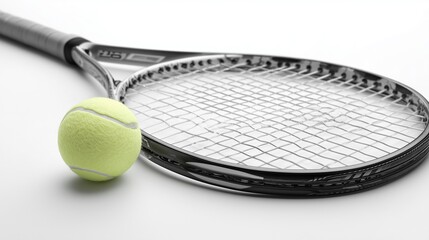 High-resolution photo of a tennis racket and ball isolated on a white background.