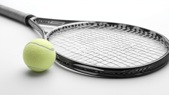 High-resolution photo of a tennis racket and ball isolated on a white background.