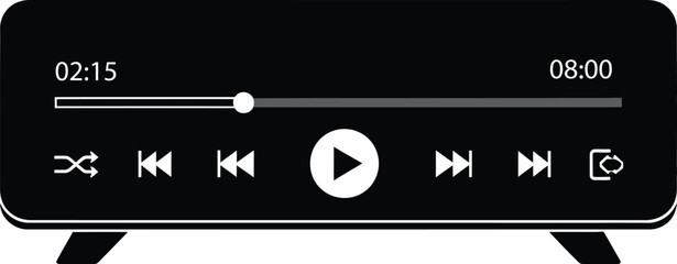 Illustration of a black media player interface with controls