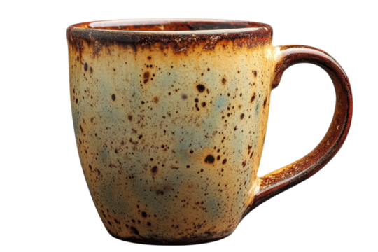 Rustic Coffee Mug Ceramic Tea Cup Mottled Glaze Earth Tone Pottery Kitchenware Handcrafted on transparent background