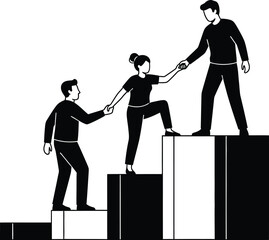 Two black and white drawings of robots holding light bulbs