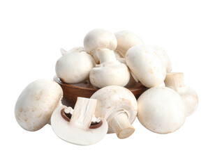 Fototapeta premium Close-up of White Champignon Mushrooms Cluster, isolated on transparent background.
